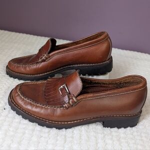 Cole Haan Brown Leather Fringe Loafers Size 7.5 Preppy Old Money